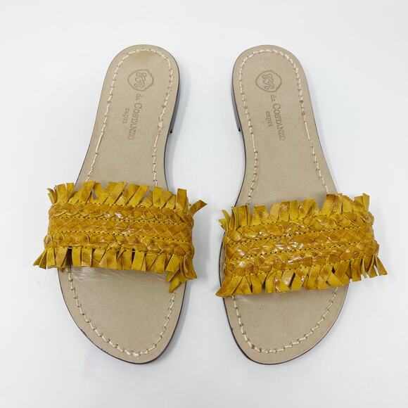 Da Costanzo Capri Womens Size 38 Yellow Fringe Flat Sandals Leather Open Toe - Picture 4 of 10